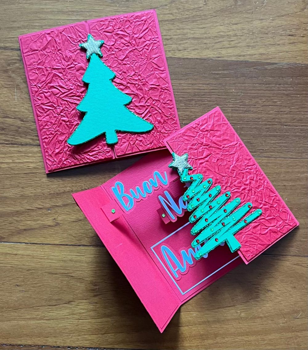 BIGLIETTI NATALE PERSONALIZZATI AL 14 TEMA ALBERO CON SCRITTA SLIDE